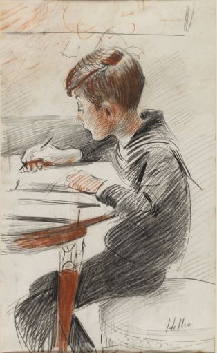 Jean Helleu, enfant, à sa table de travail ; © Bayonne, musée Bonnat-Helleu / cliché A. Vaquero