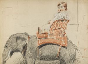 Paulette Helleu, bébé, sur son éléphant