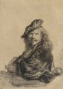 Rembrandt appuyé sur un rebord de pierre