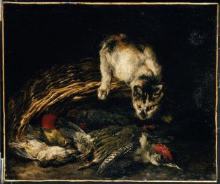 Chat prêt à se jeter sur un pivert mort ; © Bayonne, musée Bonnat-Helleu / cliché A. Vaquero