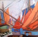 Barques, voiles rouges