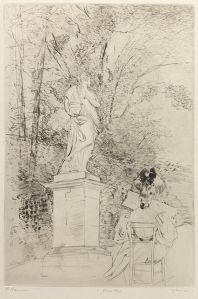À Versailles : Alice Helleu lisant au pied d'une statue ; © Bayonne, musée Bonnat-Helleu / cliché A. Vaquero