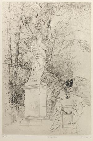 À Versailles : Alice Helleu lisant au pied d'une statue ; © Bayonne, musée Bonnat-Helleu / cliché A. Vaquero