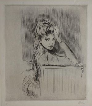 Portrait de femme (Alice Helleu ?) assise, reposant son front sur sa main ; © Bayonne, musée Bonnat-Helleu / cliché É. Remazeilles - H. Charbey