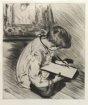 Jean Helleu, assis par terre, dessinant ; © Bayonne, musée Bonnat-Helleu / cliché A. Vaquero