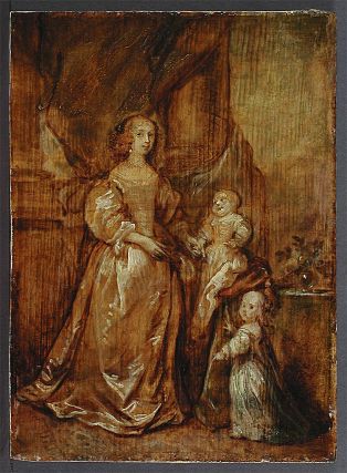 Portrait en pied de la reine Henriette de France et de ses deux enfants ; © Bayonne, musée Bonnat-Helleu / cliché A. Vaquero