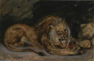 Lion couché, ayant une proie sanglante entre ses pattes ; © Bayonne, musée Bonnat-Helleu / cliché A. Vaquero
