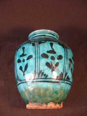 vase à glaçure turquoise et décor noir