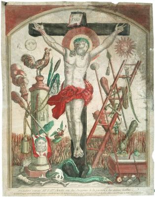 Verdadero retrato del S. Smo. Christo con las Insignias de la passion y, las animas benditas. (titre inscrit esp.)
