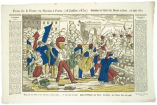 Prise de la Porte St. Martin à Paris. (28 juillet 1830.) (titre inscrit, français, allemand, gothique)