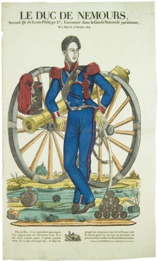 LE DUC DE NEMOURS, / Second fils de Louis-Philippe I.er, Canonnier dans la Garde Nationale parisienne, / Né à Paris le 25 Octobre 1814. (titre inscrit)