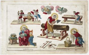 La Sainte famille dans l'atelier de Joseph, Jésus apprenti charpentier (titre factice) ; 329. (titre inscrit)