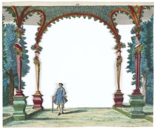 Théâtre optique. Fronton du décor de scène de jardin baroque (titre factice) ; © Cliché H. Rouyer