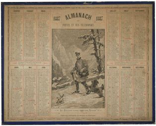 1887 / ALMANACH / DES / POSTES ET DES TÉLÉGRAPHES / LE FACTEUR RURAL DANS LES VOSGES (titre inscrit) ; © Essy Erfani