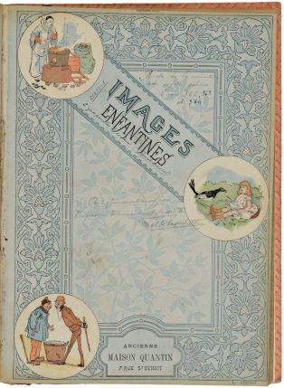 Quatrième série / IMAGES / ENFANTINES (titre inscrit) ; première de couverture : Pierrot / petite fille avec une pie / deux hommes et un panier d'oeufs (titre factice)