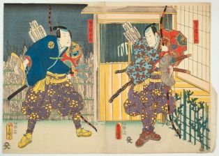 Les comédiens Arashi Rikaku II dans le rôle de Washizu Rokûro et Bandô Hikosaburô I dans le rôle de Washizu Shichirô (titre factice) ; © Serge Daongam