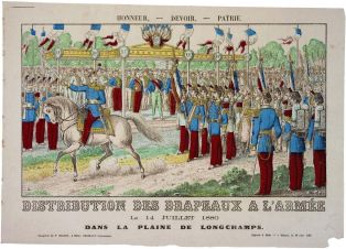 DISTRIBUTION DES DRAPEAUX A L'ARMÉE / Le 14 JUILLET 1880 / DANS LA PLAINE DE LONGCHAMPS. (titre inscrit)
