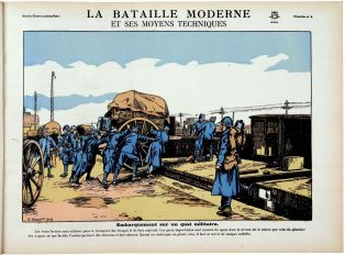 LA BATAILLE MODERNE / ET SES MOYENS TECHNIQUES / Embarquement sur un quai militaire. (titre inscrit)