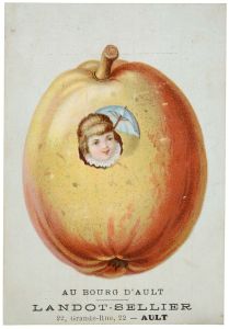 Petite fille dans une pomme avec une ombrelle (titre factice)