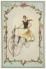 Femme à vélo en équilibre en jupe jaune (titre factice)