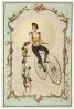 Femme à vélo en équilibre penchée (titre factice)