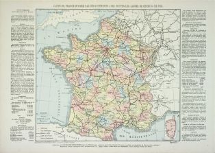 CARTE DE LA FRANCE DIVISEE PAR DEPARTEMENTS AVEC TOUTES LES LIGNES DE CHEMIN DE FER. (titre inscrit)