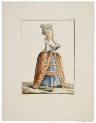 PL. III (titre inscrit) ; Elégante en petit robe de Taffertas des Indes rayé (titre factice) ; © Essy Erfani
