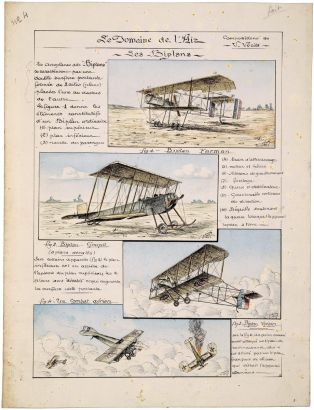 Le DOMAINE DE l'Air / - Les Biplans - N°- 4 (titre inscrit) ; LE DOMAINE DE L'AIR ... la Grande Guerre PLANCHE N°4 / - LES BIPLANS - (titre factice)