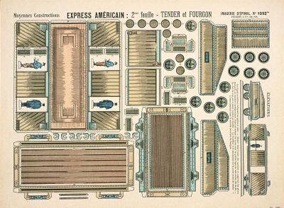 TRAIN DE PARIS / EXPRESS AMÉRICAIN : 2me feuille - TENDER et FOURGON. (titre inscrit)