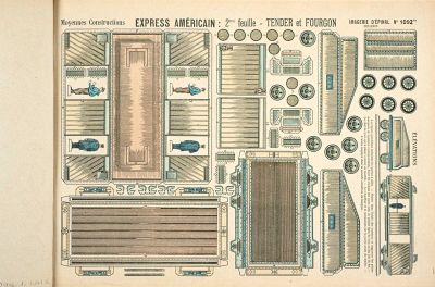 TRAIN DE PARIS / EXPRESS AMÉRICAIN : 2me feuille - TENDER et FOURGON. (titre inscrit)