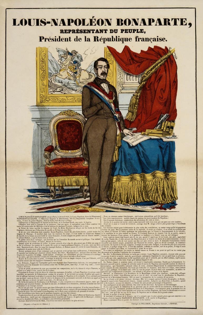 322 - Cadre Litho 19ème - Napoléon III devant drapeau 111ème de ligne - A.F