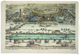 VUE DE L'EXPOSITION UNIVERSELLE DE PARIS, EN 1867, AVEC LE PARC ET CONSTRUCTIONS DIVERSES. (titre inscrit) ; © Cliché H. Rouyer