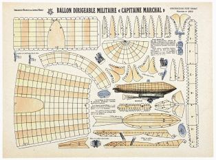 BALLON DIRIGEABLE MILITAIRE "CAPITAINE MARCHAL" CONSTRUCTIONS PETIT FORMAT Planche n° 262 (titre inscrit)