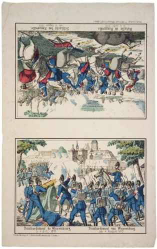Bombardement de Wissembourg / le 4 Août 1870. / Bataille de Rezonville. / le 14 Août 1870. (titre inscrit fr., all.)