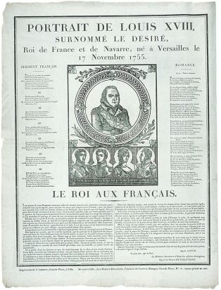 PORTRAIT DE LOUIS XVIII, / SURNOMMÉ LE DÉSIRÉ, / Roi de France et de Navarre, né à Versailles le / 17 Novembre 1755. (titre inscrit)