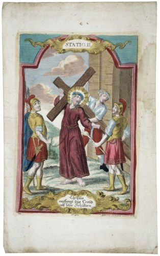 Le portement de croix (titre factice) ; STATIO. II. / Christus / empfangt des Creuss / auf seine Schultern. N° 402. (titre inscrit all.)