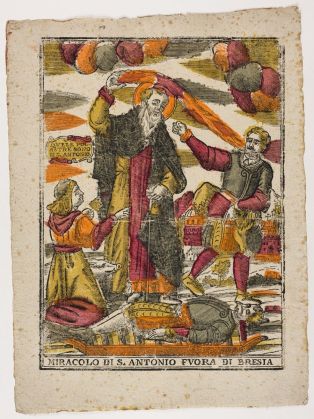 MIRACOLO DI S. ANTONIO FVORA DI BRESIA. (titre inscrit, it.) ; Miracle de Saint Antoine l'ermite (titre traduit) ; © Claude Philippot