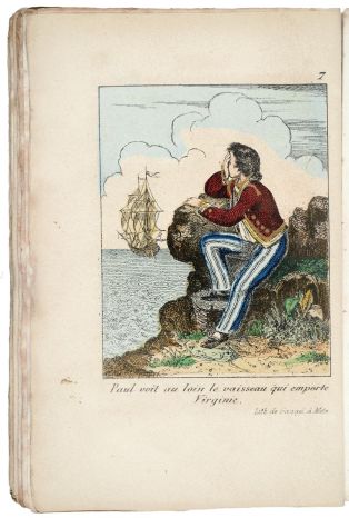 Paul voit au loin le vaisseau qui emporte Virginie. (titre inscrit) ; PAUL / et / VIRGINIE : illustration page 109 (titre factice)