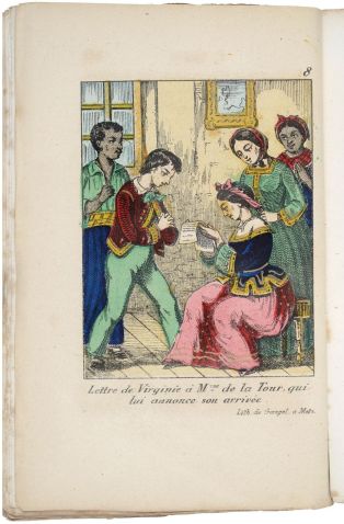 Lettre de Virginie à Mme. de la Tour, qui lui annonce son arrivée. (titre inscrit) ; PAUL / et / VIRGINIE : illustration page 133 (titre factice)