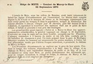 Siège de METZ. - Combat de MERCY-LE-HAUT (22 septembre 1870) / Sortie d'une colonne de ravitaillement (titre inscrit)