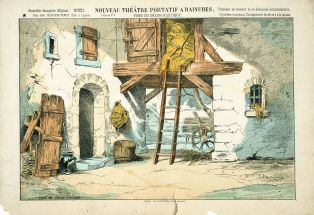 NOUVEAU THEATRE PORTATIF A RAINURES / FOND DU DECOR RUSTIQUE. N°.821. (titre inscrit)