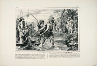 LA DECOUVERTE DE L'AMERIQUE PAR CHRISTOPHE COLOMB. - Découverte de l'île de Guanahani (San Salvador). Pl.3. N°.129. (titre inscrit)