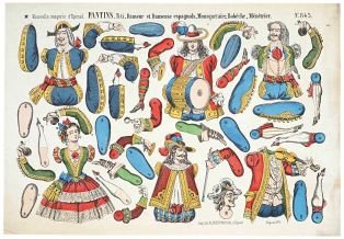 PANTINS. Titi, Danseur et Danseuse espagnols, Mousquetaire, Bobèche, Ménétrier. N°. 845. (titre inscrit)