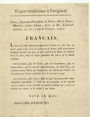 Appel aux français du Comte d’Artois ; © Collections musée George Sand et de la Vallée Noire