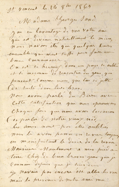 Lettre de Jean PATUREAU, dit Pâtureau-Francoeur à George Sand