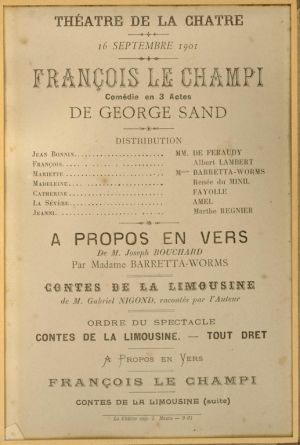 Programme du théâtre de La Châtre (fêtes en l’honneur de George Sand) ; © Collections musée George Sand et de la Vallée Noire