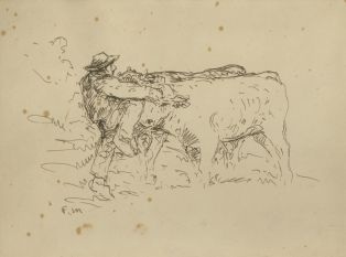 Homme appairant des bœufs ; © Collections musée George Sand et de la Vallée Noire