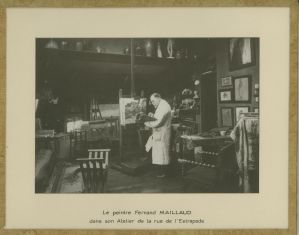 Le peintre Fernand MAILLAUD dans son atelier rue de l’Estrapade ; © Collections musée George Sand et de la Vallée Noire