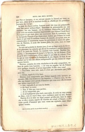 Elle et Lui, tome 20, deuxième période, quatrième série, Revue des deux Mondes, février 1859 ; © Collections musée George Sand et de la Vallée Noire