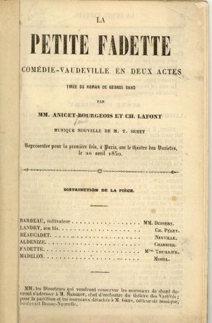 La Petite Fadette. Comédie Vaudeville en deux actes ; © Collections musée George Sand et de la Vallée Noire